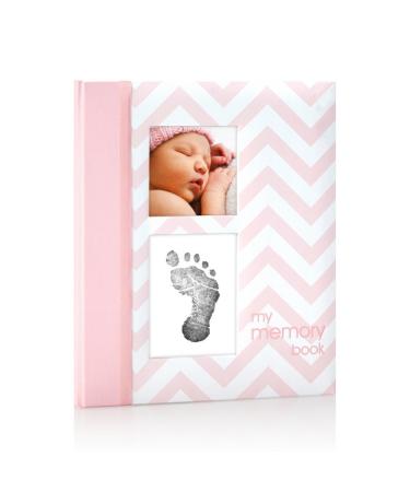 Pearhead First 5 Years Chevron Baby Memory Book with Clean-Touch Baby Safe Ink Pad to Make Baby's Hand or Footprint Included, Pink Pink Chevron Babybook