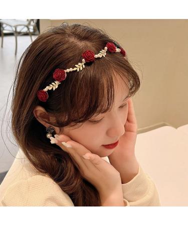 JSGHGDF Temperament Flocking Rose Shape with White Decors Unique Hair Hoop Bride Woman Wedding Party Headwear White Rose - Buy Online on SooperMarket.com