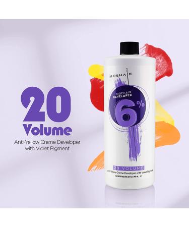 Buy Moehair Anti Yellow Hair Color Developer 20 Volume - 6% Hydrogen Peroxide with Violet Pigment | Professional Hair Coloring & Bleaching 32 Fl Oz - Buy Online on SooperMarket.com