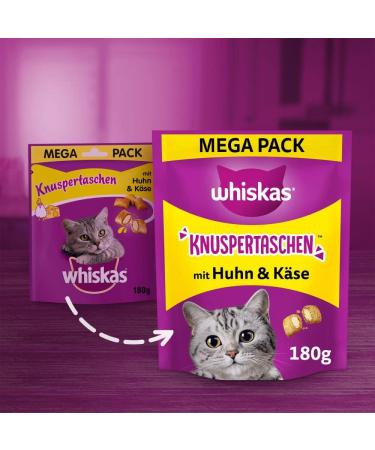 Whiskas Crunchy Pockets Cat Snack with Chicken & Cheese 4 Pack (720g) | Delicious Treats for Adult Cats - Buy Online on SooperMarket.com