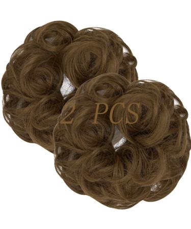 OMGREAT 2PCS Thick Updo Messy Hair Buns Curly Wavy Ponytail Extensions Hairpieces juva bun Hair Scrunchies for Women Girls Color Ginger Brown Mix Bleach Blonde 2 PCS 9# Ginger Brown