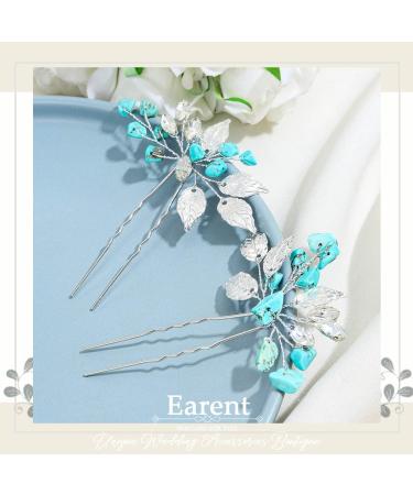 Earent Turquoise Leaf Crystal Wedding Hair Pins - Bridal Hair Accessories for Women and Girls (Pack of 2) - Buy Online on SooperMarket.com