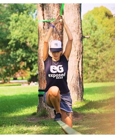 60ft Slackline Kit with Training Line, Tree Protectors, High Grade Ratchet, Arm Trainer, Instruction Booklet, Carry Bag - Green | Perfect Slackline Set for Kids and Adults - Buy Online on SooperMarket.com