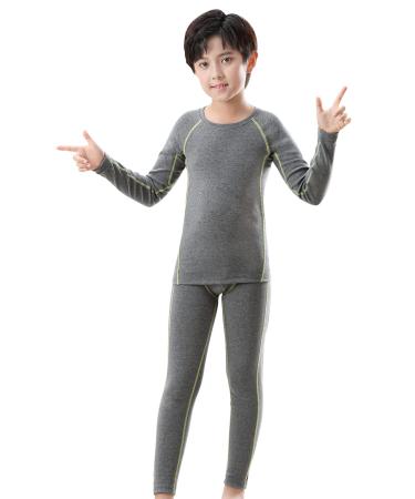 Hereneer thermal underwear children long breathable functional underwear young girls sports underwear children winter warm thermal wash set thermal shirt for football ski underwear m gray