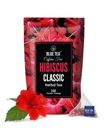 BLUE TEA - Hibiscus Classic Herbal Tea - 100 Tea Bags | Christmas Tea Gifts | CAFFEINE FREE | Vegan - Gluten Free - Non-GMO | Eco-Conscious Ziplock Pouch