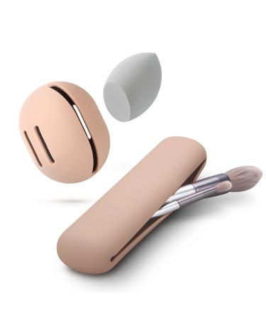 FERYES Travel Makeup Sponge Brush Holder Soft Silicone Beauty Make Up Brush Blender Case Organizer for Travel