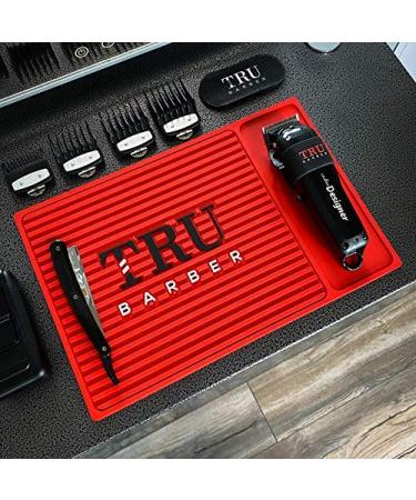 TRU BARBER MAT 14X 9 (Red) Flexible PVC Station Mat, Professional Mat, Salon and Barbershop Work Station Pads, Beauty Salon Tools Hairstylist, Counter mat for Clippers, Anti Slip