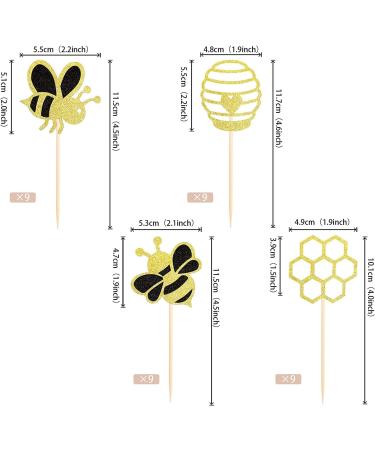 36 Pieces Hummel Cake Decoration - Glitter Honeycomb Cupcake Picks for Baby Shower & Birthday Party Accessories - Honeybee Theme - Buy Online on SooperMarket.com