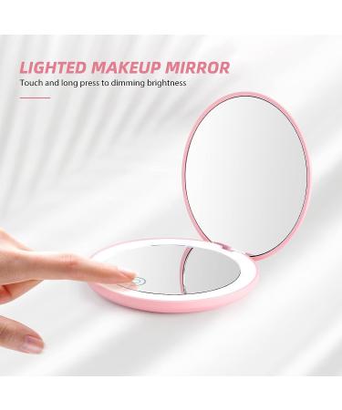 HEYISSU LED Compact Mirror 10X Magnifying Travel Makeup Mirror with Light - Pink 3.5 inch Pocket Purse Handbag Mirror - Buy Online on SooperMarket.com