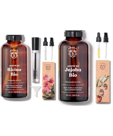 Bionoble castor oil organic 50ml & jojoba oil organic 50ml - 100% pure natural and cold -pressed - face body hair beard nails - vegan and cruelty free - jojoba Oil - glass bottle + pumpe 50ml ( + mascara) bundle with jojoba oil organic 50ml