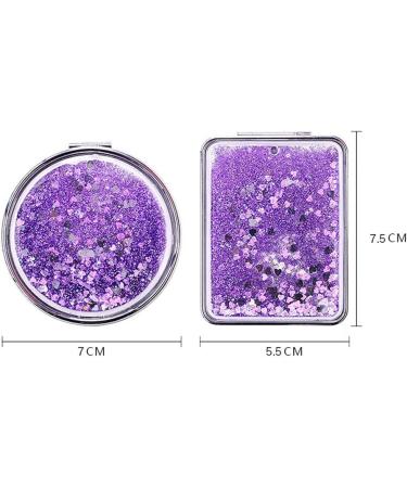 Mollensiuer 2Pcs Folding Double-Sided Glitter Handheld Pocket Mirror - Portable Travel Makeup Mirror for Pockets, Bags, and Travel - Purple - Buy Online on SooperMarket.com