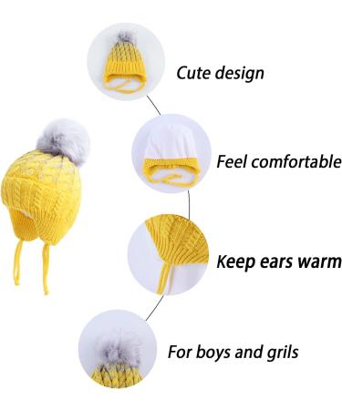 Warm Winter Hat for Baby Boys Girls | Toddler Knit Earflap Beanie 6-12 Months Yellow - Buy Online on SooperMarket.com