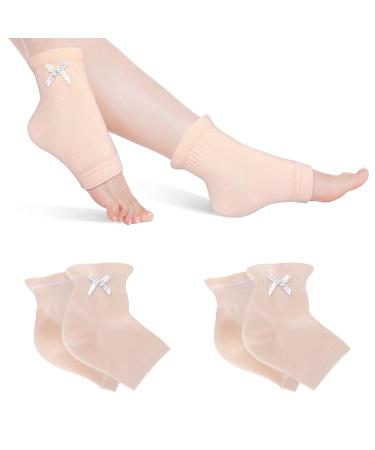 Migliore Wear 2 Pairs Moisturising Socks Cotton Gel Heel Socks for Cracked Heel Toe Open Foot Socks with Natural Jojoba & Olive & Vitamin for Dry Feet Both Women Men 2 Pairs Pastel Pink