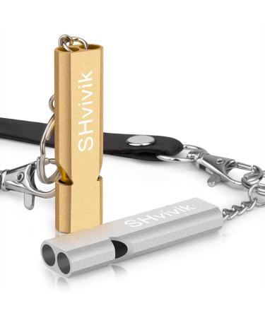 SHvivik Emergency Whistle, 2PCS Premium Safety Survival Whistles with Lanyard Keychain, High Pitch Double Tubes for Outdoor Hiking Camping Hunting Fishing Boating