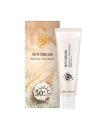 Invisible Sunscreen for Face Rice Sunscreen Cream SPF50 PA++++ Korean Skin Care Sunscreen with Rice Moisturizing Skin protector for Anti UV Refreshing Sun Protecthion Cream for All Skin Types