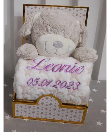 Botobaby Personalized Baby Gift Set - Custom Baby Blanket Plush Toy & Birth Details | Perfect for Baptism & Baby Shower (Beige Dog) - Buy Online on SooperMarket.com