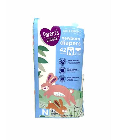 Parents Choice Dry & Gentle Newborn Diapers, Size Newborn, 42 Count, DRYNOW Core, Soft & Breathable Materials, Made Without Natural Latex, lotions or perfumes