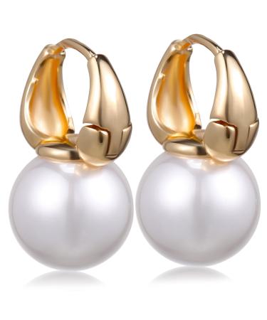 ABOOFAN 1 Pair Pearl Hoops Miss Earring Jewelry Real Gold Plated Copper