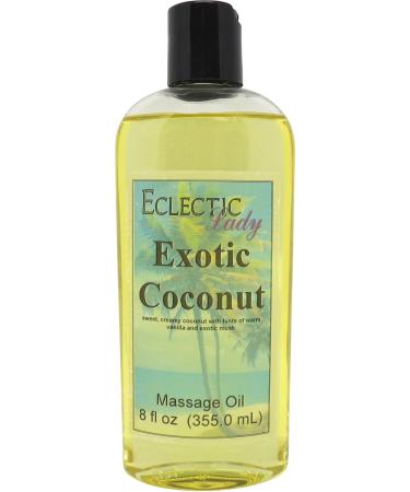 Exotic Coconut Massage Oil 8 oz With Sweet Almond Oil and Jojoba Oil Preservative Free Perfect for Aromatherapy and Relaxation 8 Ounce