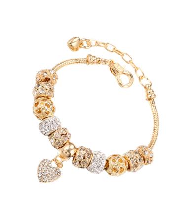 Adorainbow Heart Charm Bracelet Heart Pendant Bracelet Tennis Bracelet for Women Bracelets Beaded Stretch Bracelet Trendy Jewelry Crystal Beads Heart Decor Big Hole Beads Alloy Miss Wrist
