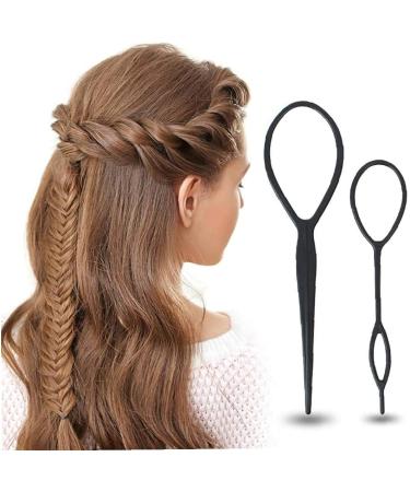2pcs Hair Braid Accessories tail Styling Maker Clip French Braid Tool Magic Topsy Tail Loop Hair KitWomen Girls(black) Attractive Design - Buy Online on SooperMarket.com