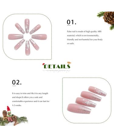Vatocu Christmas False Nails - 24pcs Long Xmas Press on Nails with Snowflakes Glitter for Women and Girls - Buy Online on SooperMarket.com