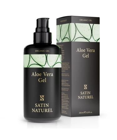 Organic Aloe Vera Gel with Hyaluronic Acid - 200ml for Hydrated Glowing Skin and Sleek Hair Styles - A Clean Natural Look with Vegan Skincare by Satin Naturel