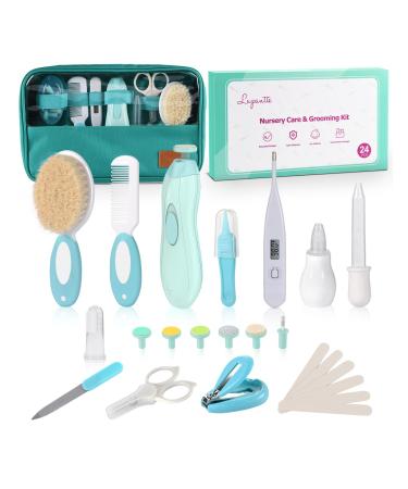 Baby Healthcare and Grooming Kit, 24 in 1 Baby Electric Nail Trimmer Set, Lupantte Nursery Care Kit, Toddler Nail Clippers, Medicine Dispenser, Infant Comb, Brush, etc. Baby Care Products. Green 24 Piece Set