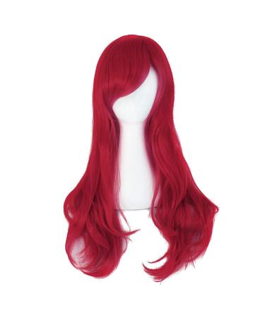 MapofBeauty 28" 70cm Long Curly Hair Ends Costume Cosplay Wig (Dark Red)