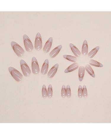 Buy MISUD Almond Press on Nails - Medium Stiletto Glossy Chrome Acrylic Bling French Tip - 24 pcs Nude Pink | International Shipping Available - Buy Online on SooperMarket.com