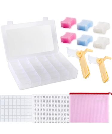 Embroidery Floss Cross Organizer Box Tools - Bobbin Winder, 1 Removable 36 Compartments with 120 Hard Plastic Floss Bobbins and Floss Number Stickers for Craft DIY Embroidery Sewing Storage(127pcs)