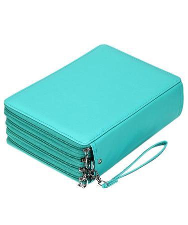 BTSKY 200 Slots Colored Pencil Organizer - Deluxe PU Leather Pencil Case Holder With Removal Handle Strap Pencil Box Large for Colored Pencils Watercolor Pencils (Green)