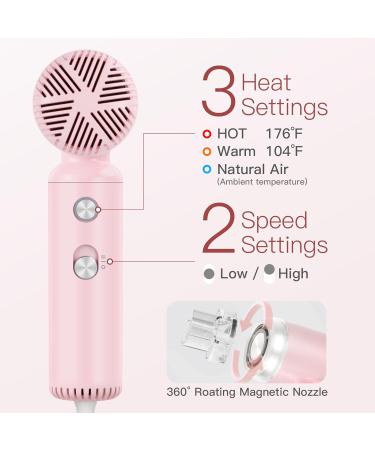 Super Mini Ionic Hair Dryer - High-Speed Travel Blow Dryer with 200 Million Negative Ions 110 000RPM Brushless Motor - Pink Lightweight & Portable for Home Salon - Buy Online on SooperMarket.com