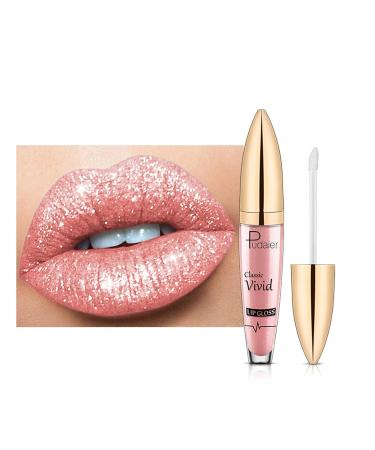 Yueci Metallic Makeup Lip Gloss - Waterproof Glitter Lipstick Set | Long-lasting Non-Stick Cup | #05 - Buy Online on SooperMarket.com
