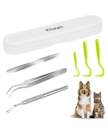 Kiiwah 6pcs Tick Remover for Humans Pets Tick Removal Tool Set with Storage Box Stainless Steel Tick Tweezers and Plastic Tick Hook for Men Dogs Cats