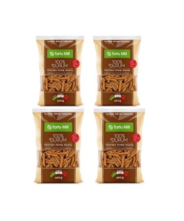 Whole Grain Penne Rigate Dry Pasta 100% Durum Wheat Premium Semolina Macaroni Tartu Mill Nr 133 (x4 Wholegrain Penne 500g) 2Kg