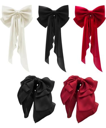 Hair Bows for Women Bows for Hair Ribbon Hair Clips 2PCS Black Red Hair Bow Satin Bow Hair Clips Large Silky Ribbon Bows Hair Accessories for Women Girls Short Type - Buy Online on SooperMarket.com