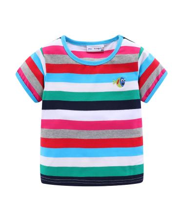 Mud Kingdom Little Boys T-Shirts Rainbow Stripe 12-18 Months Blue Rainbow Short Sleeve