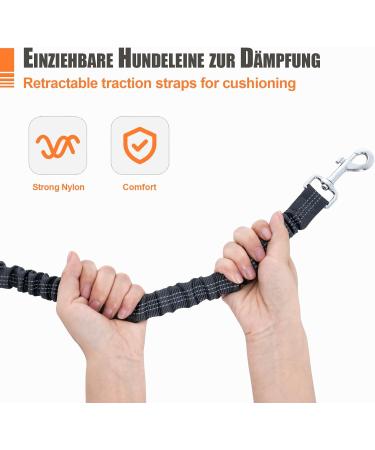 Snocyo Reflective Jogging Leash for Medium & Large Dogs | Elastic Double Handle & Waist Valve | Retractable Running Dog Leash in Gray & Orange - Buy Online on SooperMarket.com