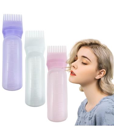 Aswewamt 3 Pcs Applicator Bottle Hair Oil Applicator Bottle Pink & White & Purple Hair Dye Brush Bottle for Hair Coloring Dye