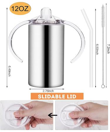 Vermida 12oz Stainless Steel Sippy Cup with Handles - Spill Proof Insulated Tumbler for Toddlers Kids - Double Wall Travel Mug with Straws and Two Lids - Ideal for School and Outdoor Use - Buy Online on SooperMarket.com