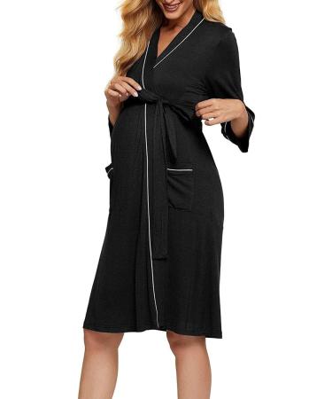 OCCIENTEC Women's Maternity Nursing Robe | Hospital Delivery Nightgown | Breastfeeding Nightdress | XL Black - Buy Online on SooperMarket.com