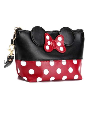 Boyigog Mouse Ears Style Pat cosmetic bag - women make -up bag cartoon mini wallet for handbag makeup bag keys headphones lipstick (red black)