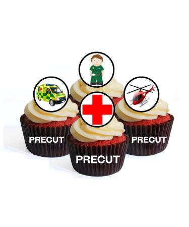 PRECUT 24 Ambulance/Paramedic Edible Premium Thickness SWEETENED VANILLA Wafer card Cupcake Toppers - Cake Decorations