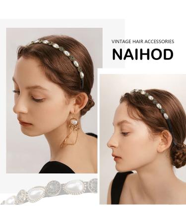 NAIHOD 3 Pcs Pearls Rhinestones Thin Headbands for Women - Luxury Vintage Hair Bands - Buy Online on SooperMarket.com