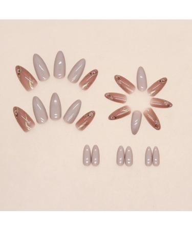 Justotry 24 Pcs Floral Stiletto False Nails - Medium Grey French Press on Nails with Trendy Gold Swirl Pattern | Short Almond Fake Nails for Women with Nail Glue - Nail Art Flower & Grey - Buy Online on SooperMarket.com