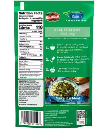 Idahoan Hidden Valley Ranch Mashed Potatoes (8 pk.) 907 gram - Buy Online on SooperMarket.com