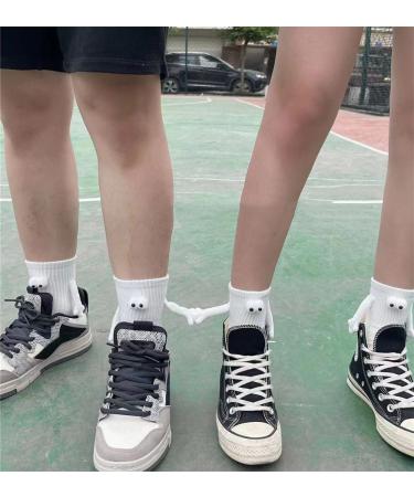 Couple Holding Hands Magnetic 3D Doll Socks - 2 Pair White Mid-Tube Funny Socks - Buy Online on SooperMarket.com