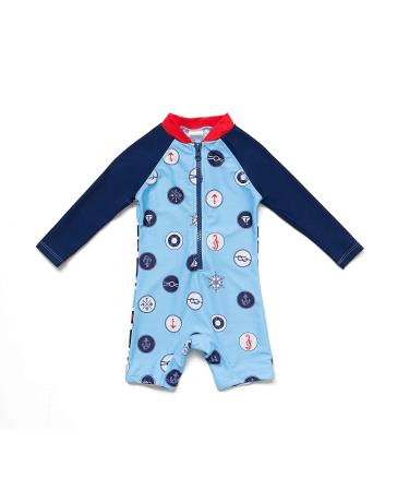 BONVERANO Baby Boys Swimsuit Toddler Bathing Suit Long-Sleeve Zipper One Piece Swimwear with UPF 50+ Sun Protection Blue 9-12 Months