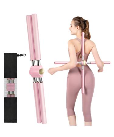 SMALLSHS Posture Corrector  Yoga Sticks Stretching Tool  Yoga Training Sticks for Posture  Back Straightener Posture Corrector  Retractable Design Humpback Correction Stick for Adult and Child Pink+Storage Bag